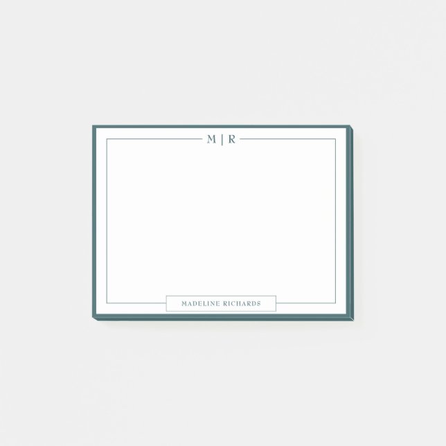 Classic Monogram Smoke Green Border Stationery Post-it Klebezettel (Vorderseite)