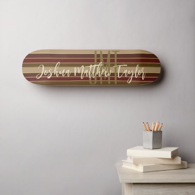 CLASSIC MONOGRAM STRIPE LINE PATTER RED BROWN SKATEBOARD (Wandkunst (Horz))
