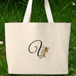 Classic monogram U red white flower mother gift  Jumbo Stoffbeutel<br><div class="desc">Looking for a Mother's Day gift that'll make her day? Check out the Classic Monogram Tote Bag! Picture Mom's happy face when she sees this sweet present. It's got the prettiest red and white watercolor flowers – so feminine and lovely! And guess what? It's all about her with her own...</div>