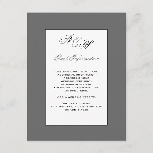 Classic Monogram Wedding Guest Information Card Begleitkarte (Vorderseite)