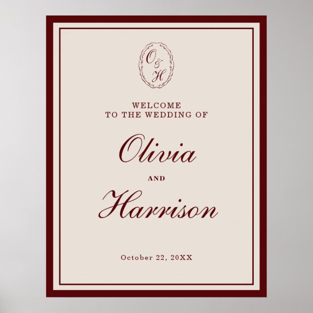 Classic Monogram Wedding Welcome Sign Poster (Vorne)