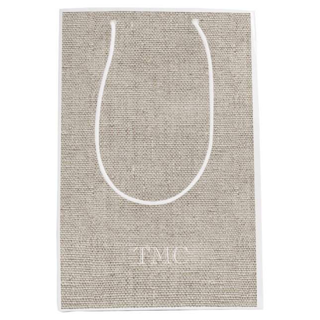 Classic Monogram weiße Initial Neutral Linen Mittlere Geschenktüte (Vorderseite)