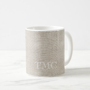 Classic Monogram White Initials Flax Fine Linen Kaffeetasse