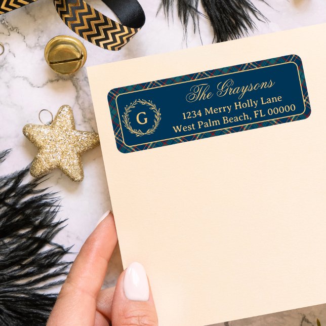 Classic Monogram Wreath Blue Karierte Weihnachten (Von Creator hochgeladen)