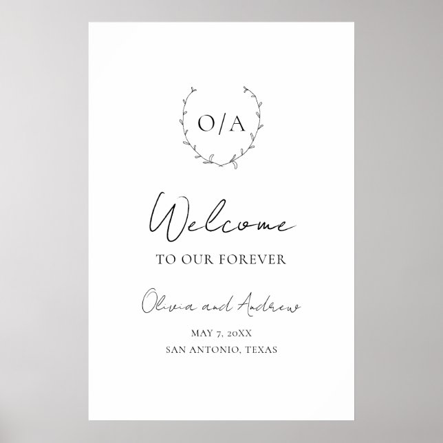 Classic Monogram Wreath Wappen Elegante Hochzeit Poster (Vorne)