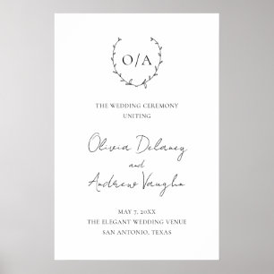 Classic Monogram Wreath Wappen Elegante Hochzeit Poster