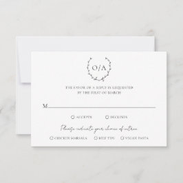 Classic Monogram Wreath Wappen Elegante Hochzeit RSVP Karte