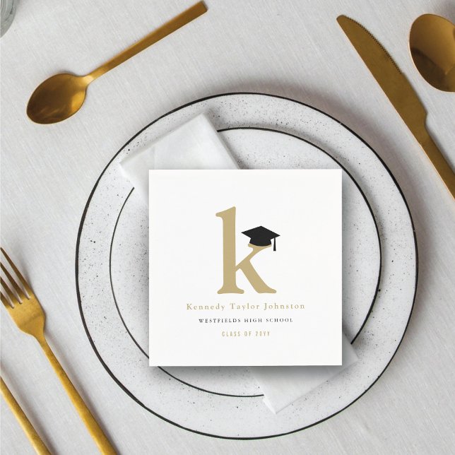 Classic Monogramm K und Graduationskappen Grad Par Serviette (Classic Monogram K And Graduation Cap Grad Party Paper Napkin by fatfatin @ zazzle.com/color_therapy)