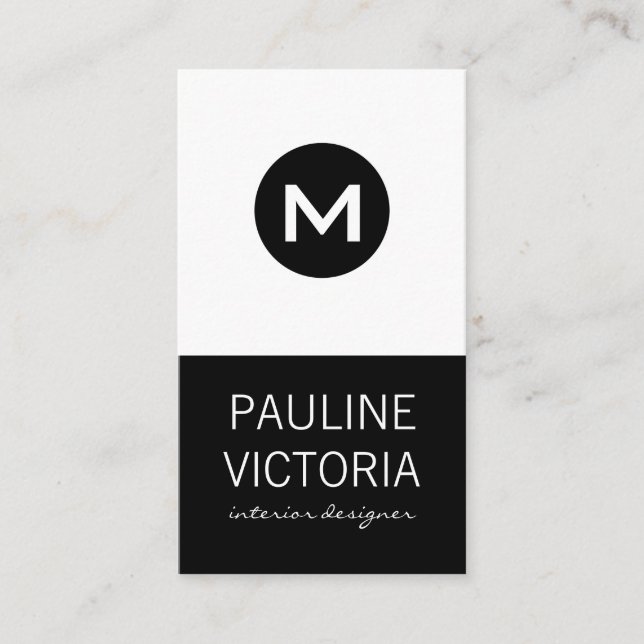 Classic Monogramm / Schwarz und Weiß Visitenkarte (Vorderseite)