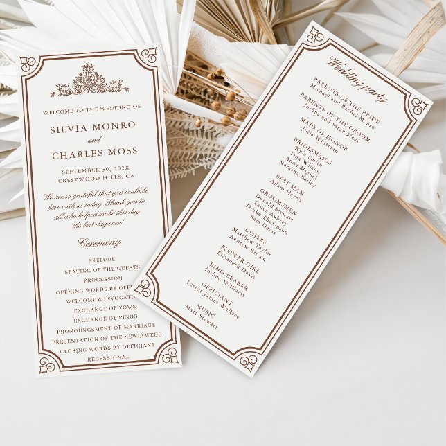 Classic Monorgam Brown Ecru Wedding Wappen Program (Von Creator hochgeladen)