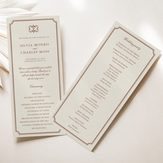 Classic Monorgam Brown Ecru Wedding Wappen Program (Classic Monorgam Brown Ecru Wedding Crest Program)