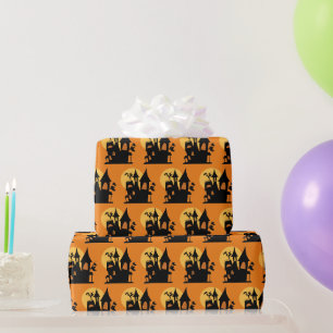 Classic Moonlit Spuk House Ghost & Witch Orange Geschenkpapier