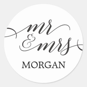 Classic Mr. and Mrs. Umschlag Aufklebers - Gefalle Runder Aufkleber