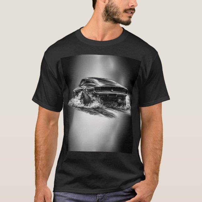 Classic Muscle Car Burnout Black & White  T-Shirt (Vorderseite)