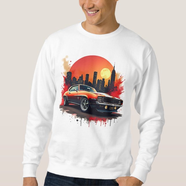 Classic Muscle Car with Bold Urban Skyline Design Sweatshirt (Vorderseite)