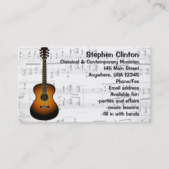 Classic Musician Guitarist Business Card Visitenkarte (Vorderseite)