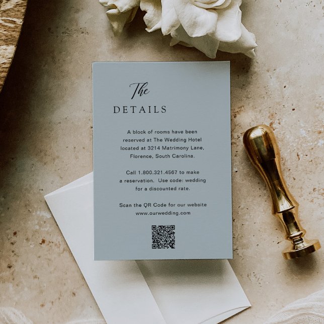 Classic Mute Blue QR Code Elegante Hochzeit Begleitkarte (Von Creator hochgeladen)