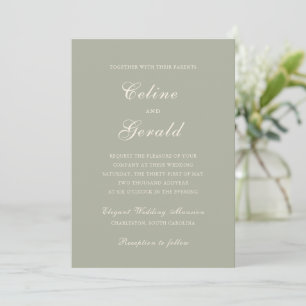 Classic Mute Green Elegant Wedding Einladung