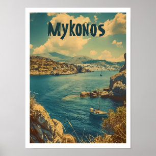Classic Mykonos Griechenland Retro Vintage Travel Poster
