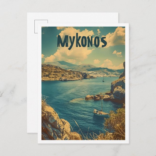 Classic Mykonos Griechenland Retro Vintage Travel Postkarte (Vorne/Hinten)