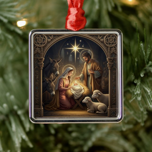 Classic Nativity Scene Christmas Ornament Aus Metall (Baum)