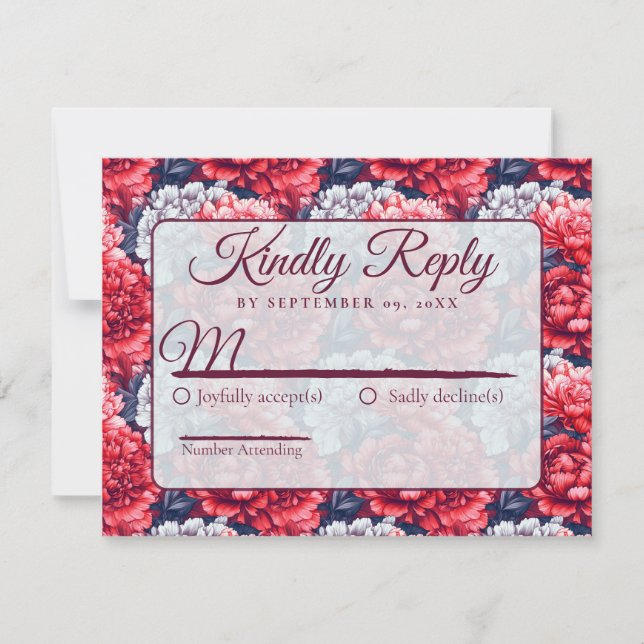 Classic Nature Peonies Flower Autumn Wedding  RSVP Karte (Vorderseite)