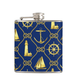 Classic Nautical Gold Blue Flachmann