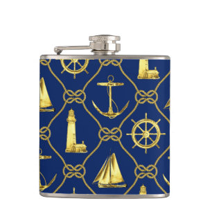 Classic Nautical Gold Blue Flachmann