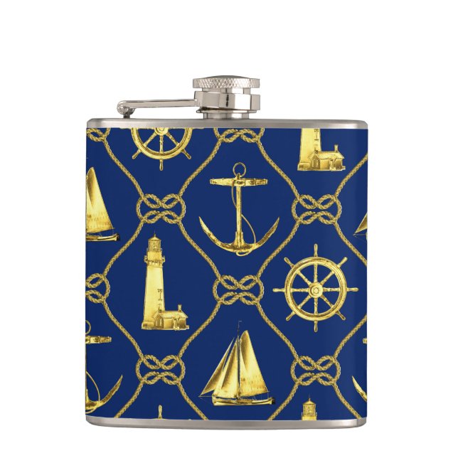 Classic Nautical Gold Blue Flachmann (Vorderseite)