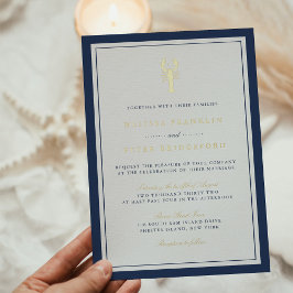 Classic Nautical Lobster Wedding Gold Folieneinladung