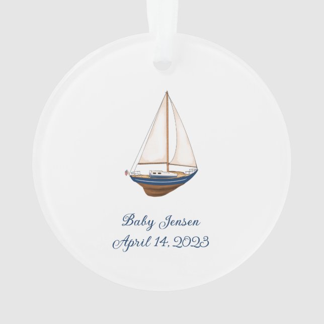 Classic Nautical Sailboat Baby's First Christmas Ornament (Rückseite)