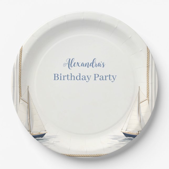 Classic Nautical Sailboat Birthday Pappteller (Vorderseite)