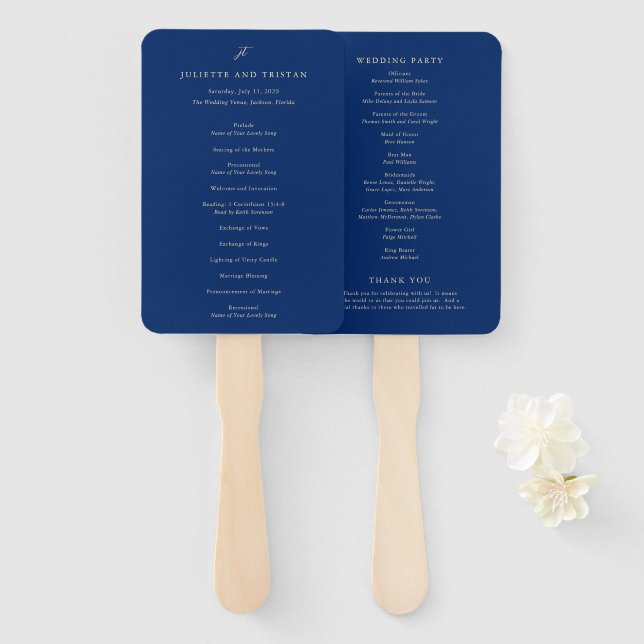 Classic Navy and Cream Elegant Wedding Program Fächer (Vorne und Hinten)