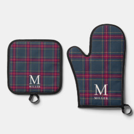 Classic Navy and Red Tartan Plaid Christmas  Ofenhandschuh & Topflappen-Set