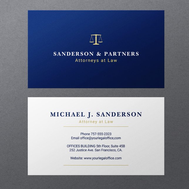 Classic navy blue and gold attorney at law visitenkarte (Von Creator hochgeladen)