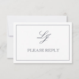Classic Navy Blue Calligraphy Monogram No Meals RSVP Karte