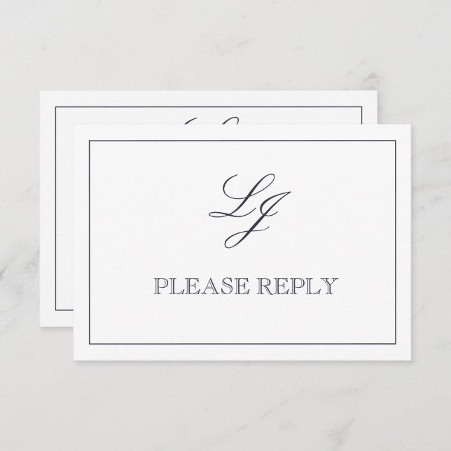 Classic Navy Blue Calligraphy Monogram No Meals RSVP Karte (Vorne/Hinten)