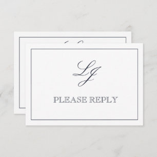 Classic Navy Blue Calligraphy Monogram No Meals RSVP Karte