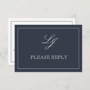 Classic Navy Blue Calligraphy Monogram Wedding RSV RSVP Karte