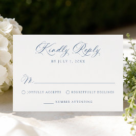 Classic Navy Blue Calligraphy Wedding RSVP Karte