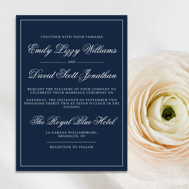 Classic Navy Blue Elegant Script zeitlos Einladung (Von Creator hochgeladen)