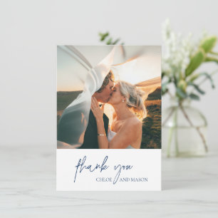 Classic Navy Blue Foto Elegante Hochzeit Dankeskarte