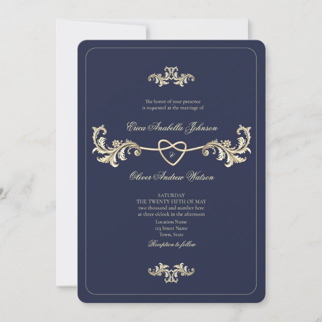 Classic Navy Blue Foto Wedding Einladung (Vorderseite)