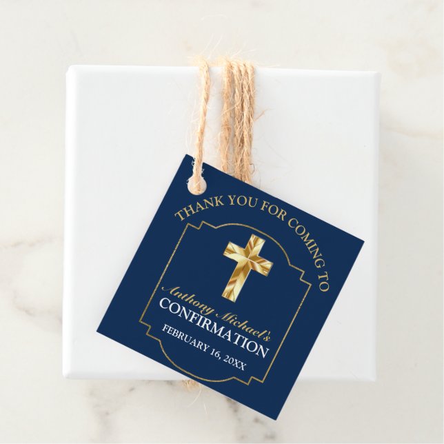Classic Navy Blue Gold Boys Bestätigung Geschenkta Geschenkanhänger (Beispiel)