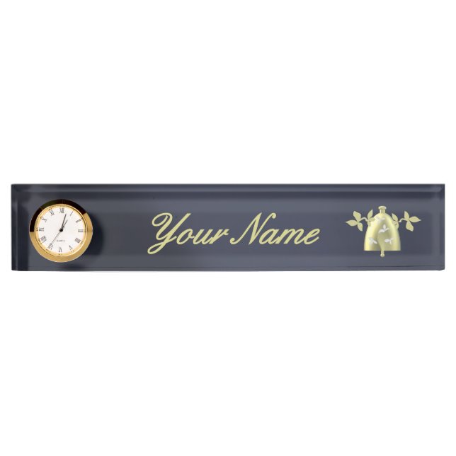 Classic Navy Blue Gold Floral Bell Custom  Namensplakette (Vorderseite)