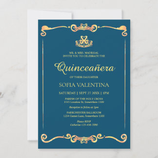 Classic Navy Blue Gold Quinceanera Einladung