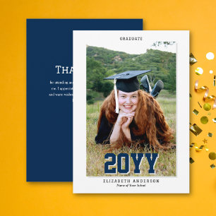Classic Navy Blue Graduate 2024 Abschluss Foto Dankeskarte