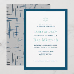 Classic Navy Blue & Gray Bar Mitzvah Einladung