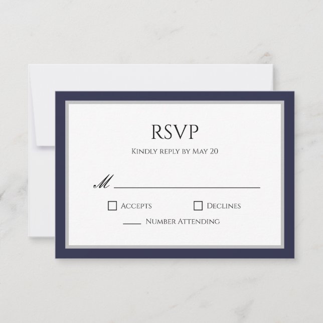 Classic Navy Blue Gray Border UAWG Response Card RSVP Karte (Vorderseite)