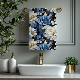 Classic Navy Blue Ivory Gold Floral Towel Badhandtuch Set